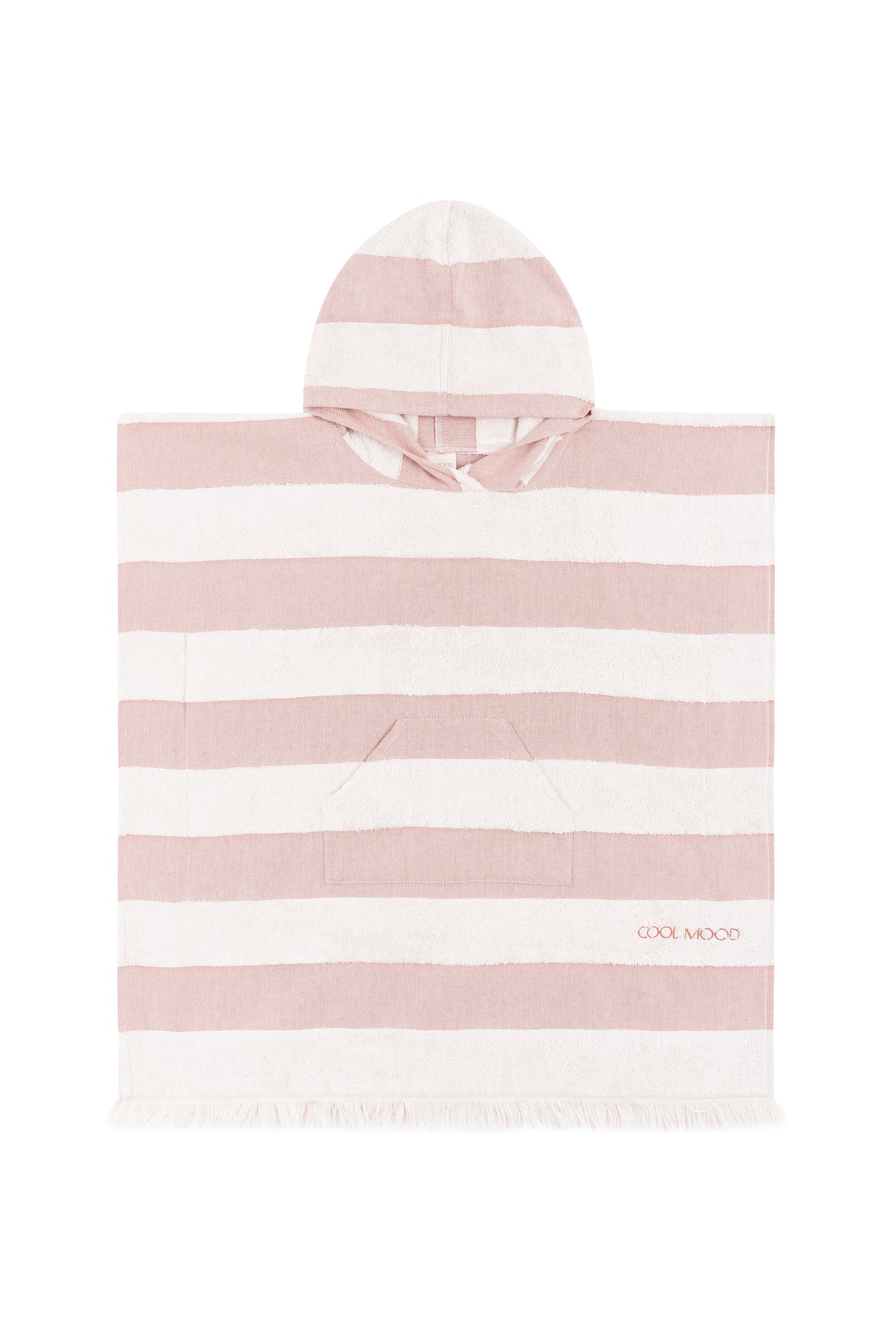 Kids Beach Poncho in rust shade, with soft terry stripes