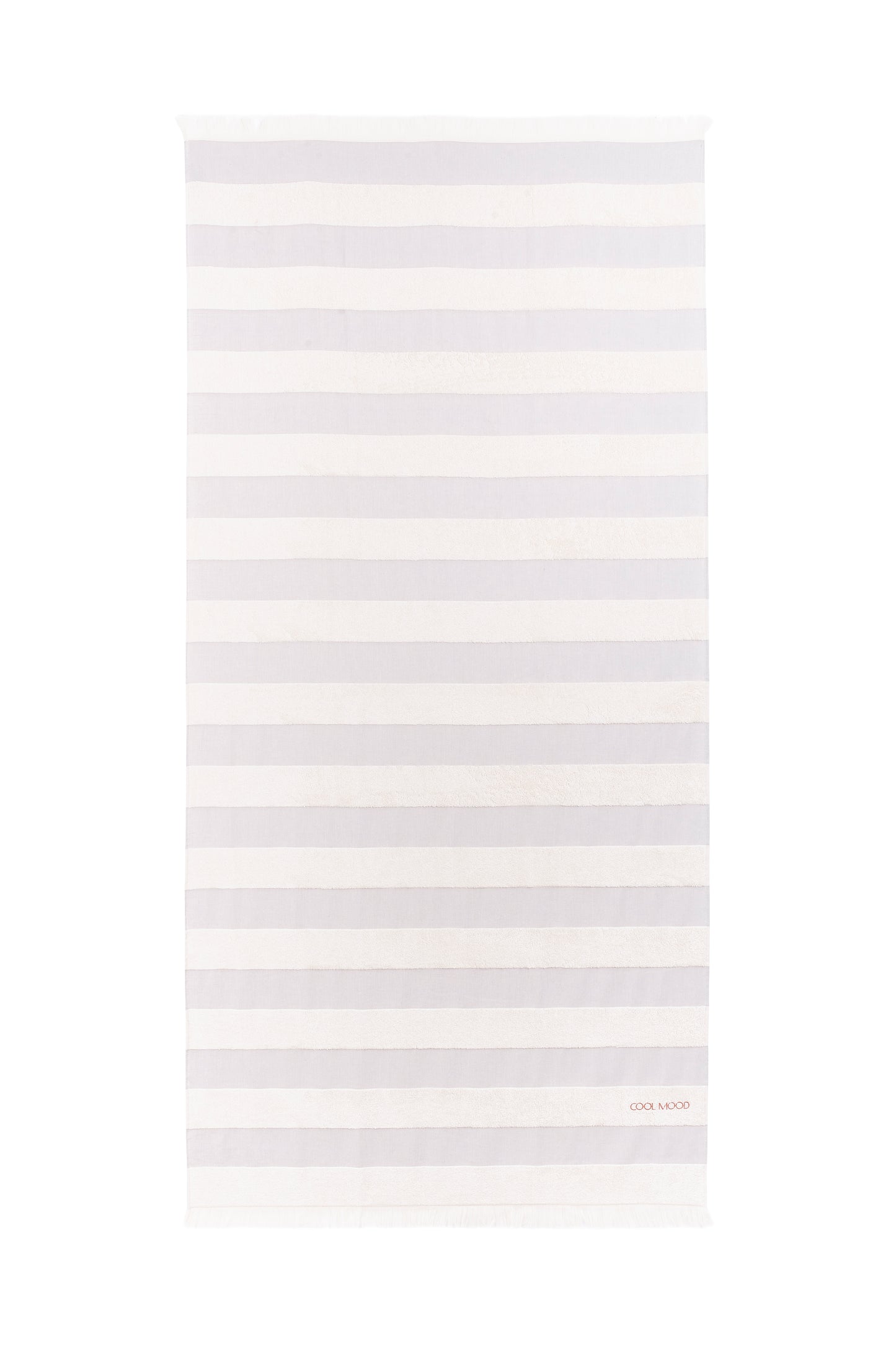Beach towel in grey shade, with soft terry stripes