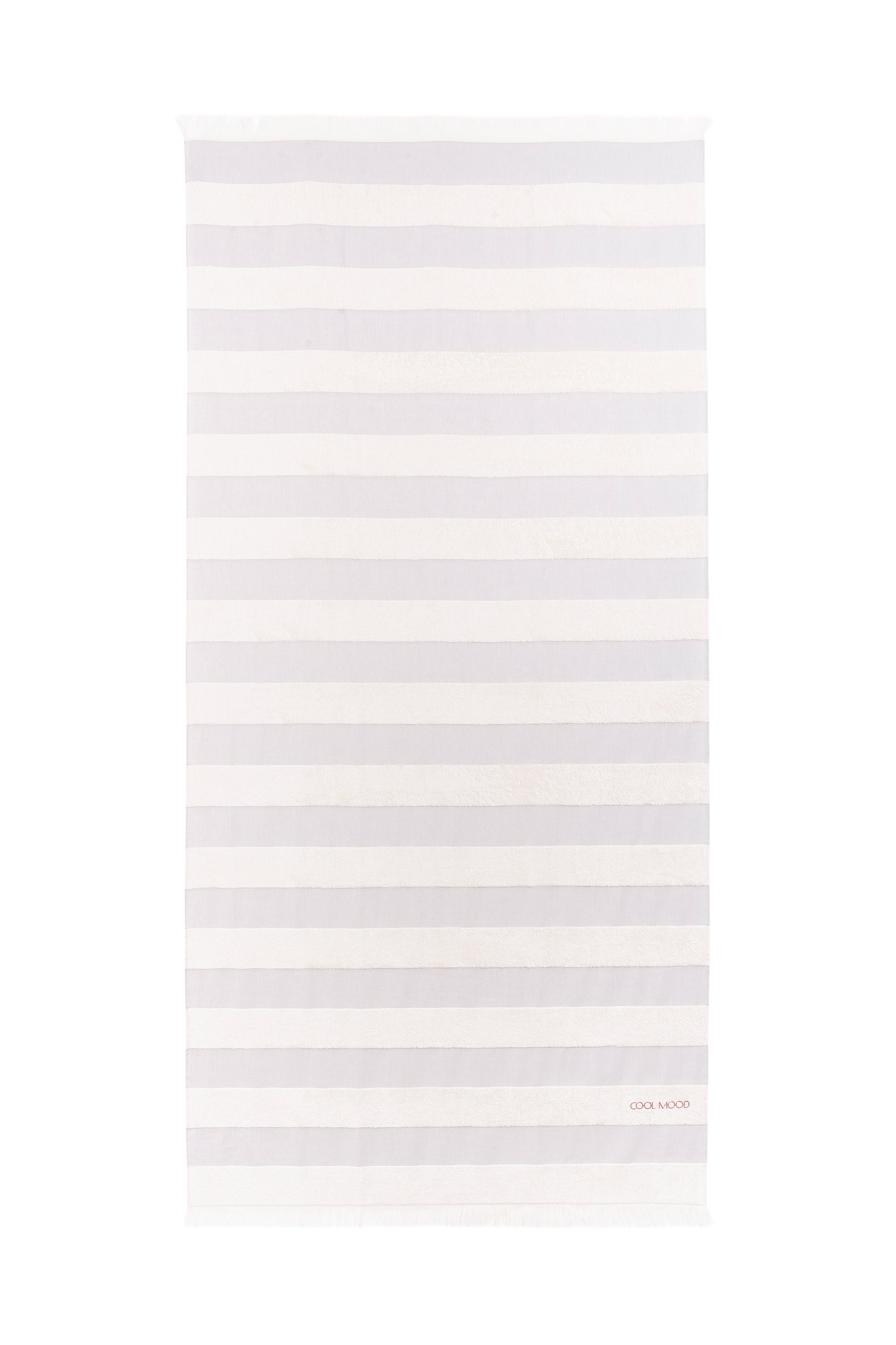 Beach towel in grey shade, with soft terry stripes