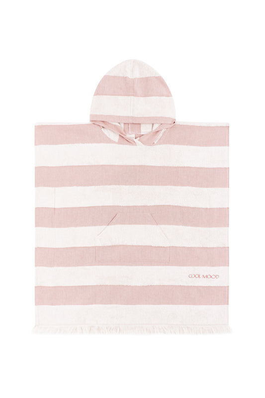 Kids Beach Poncho in rust shade, with soft terry stripes