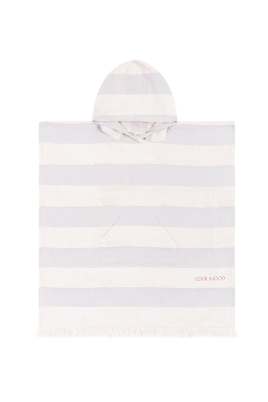 Kids Beach Poncho in grey shade, with soft terry stripes